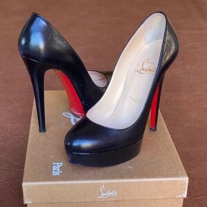 Christian Louboutin Bianca 140 Black Leather Pump Platform Heels 37